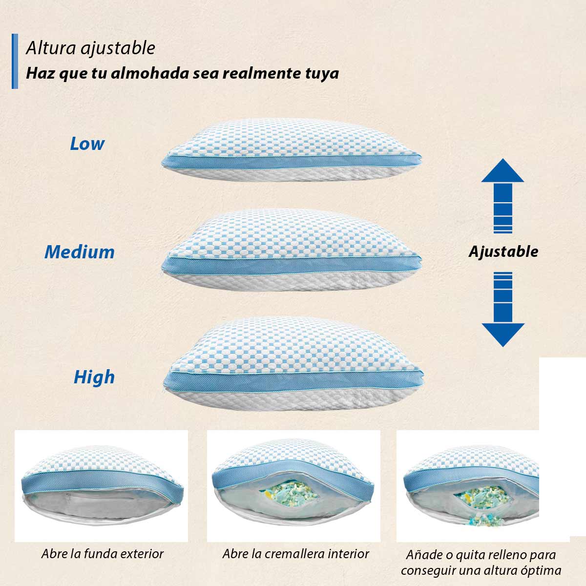2 Pack Almohadas Memory Foam Ajustable Ortopédicas King Size