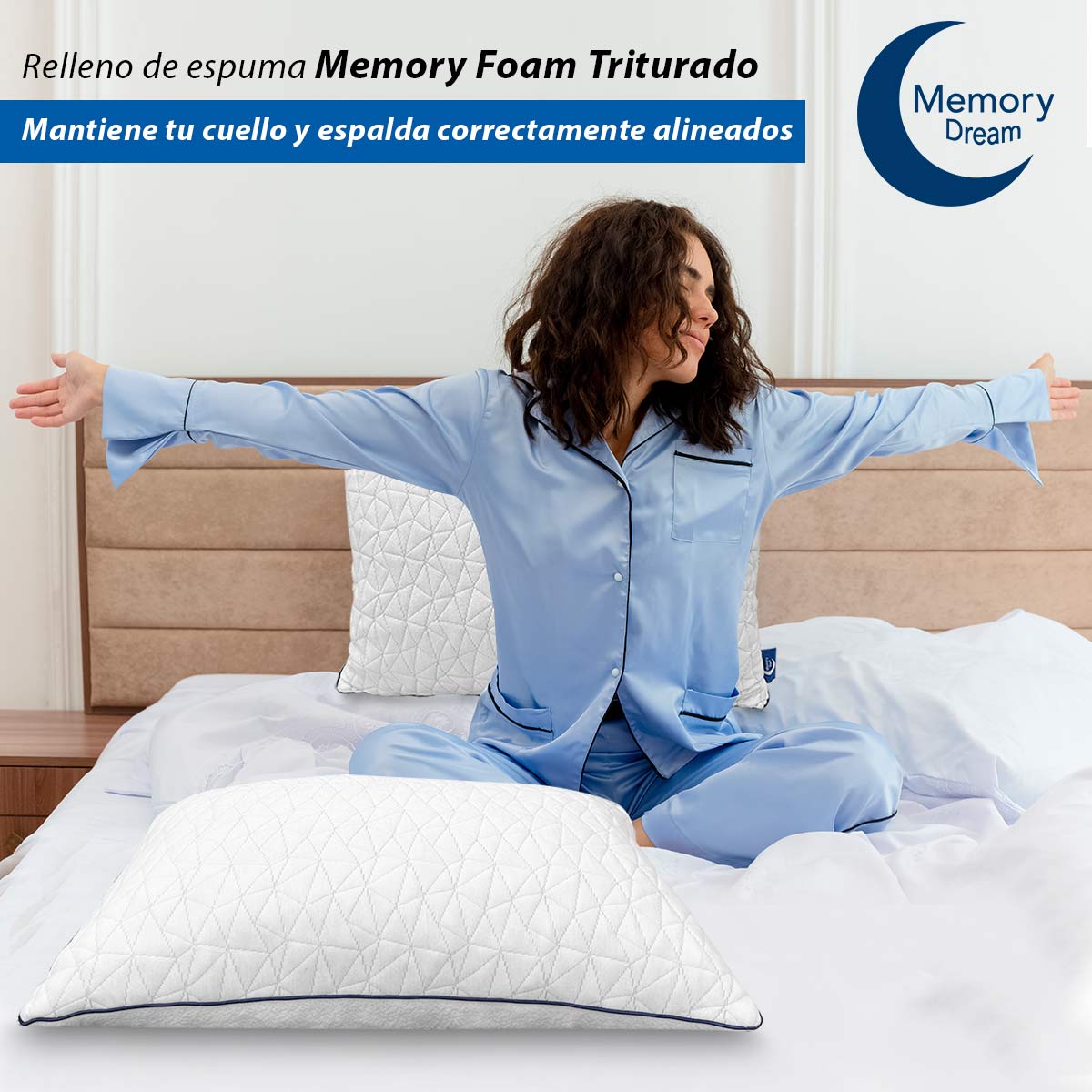 2 Pack Almohadas Ajustables Memory Foam Estándar Tela Bamboo