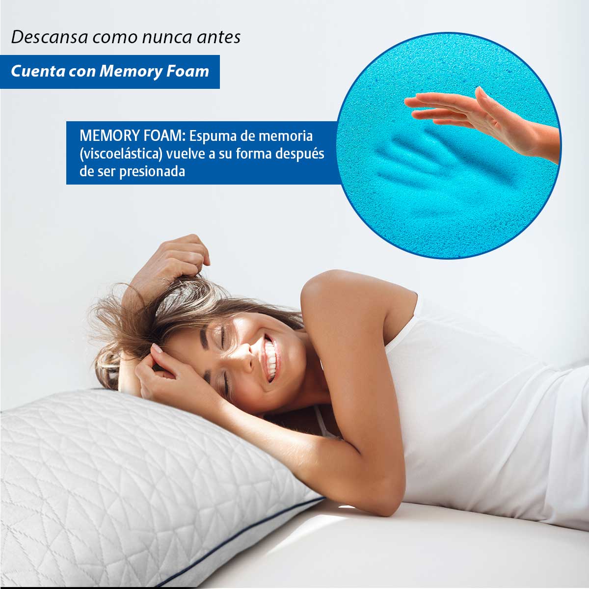 2 Pack Almohadas Ajustables Memory Foam Estándar Tela Bamboo