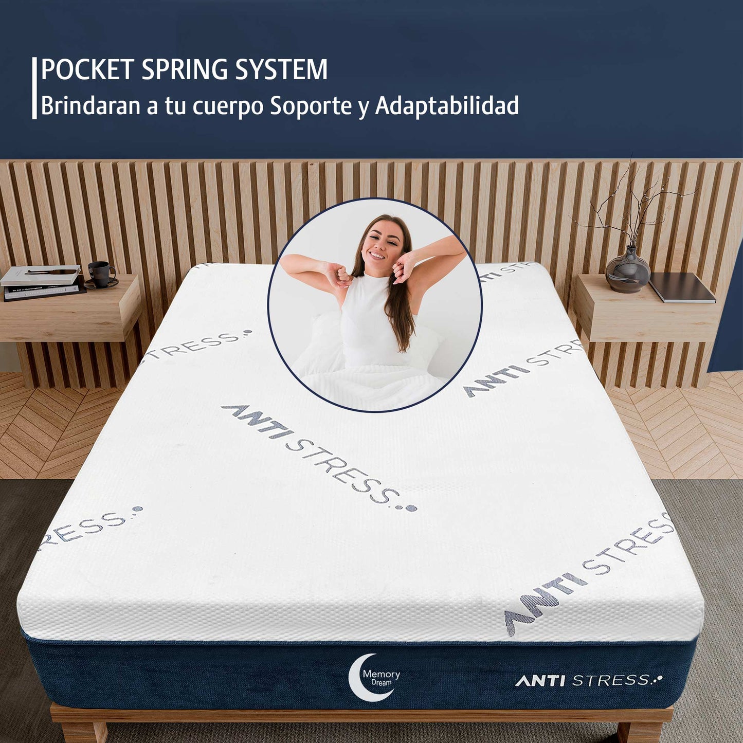 Colchón Queen Size Memory En Caja Antiestress Espuma