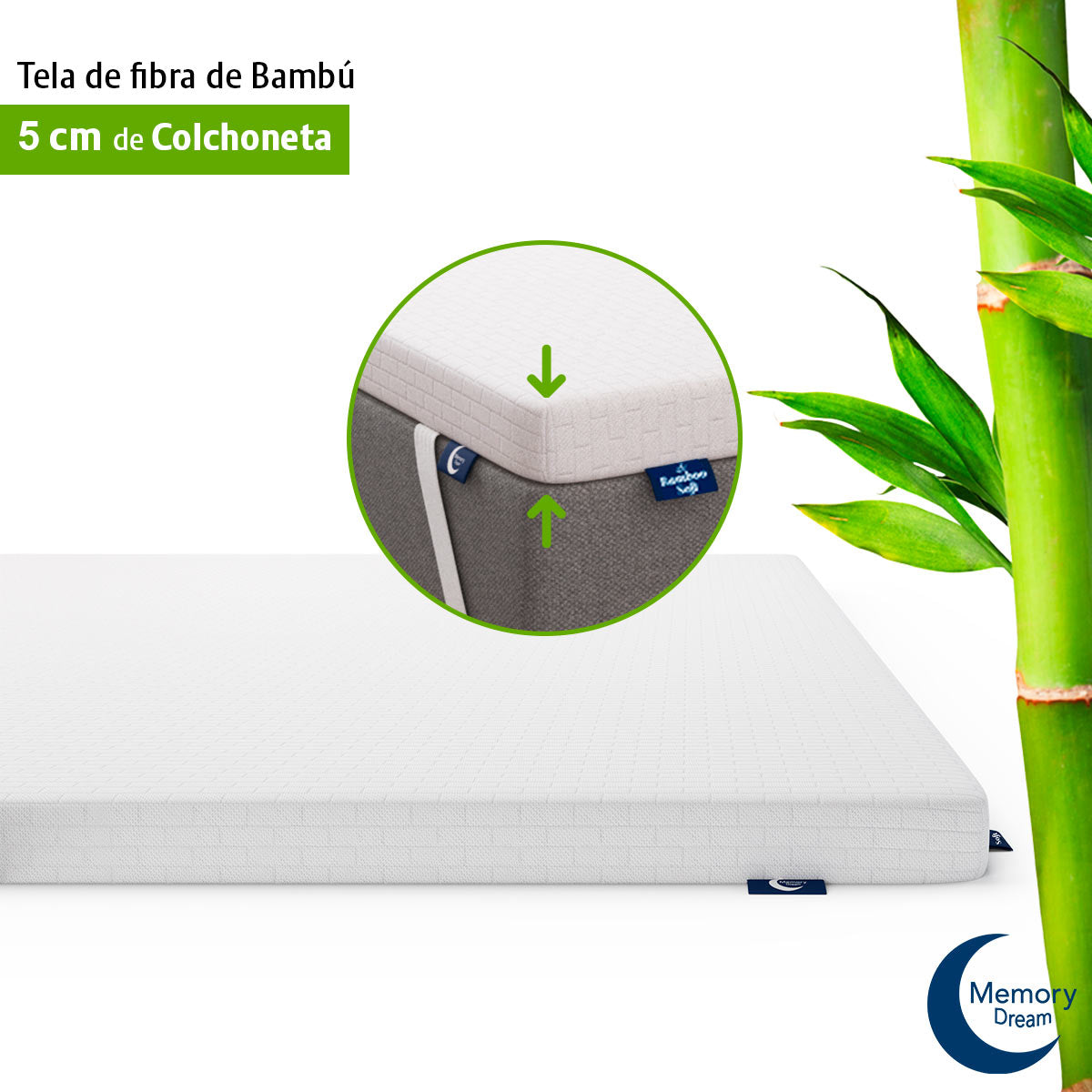 Colchoneta Individual Memory Gel Funda Lavable Tela Bamboo