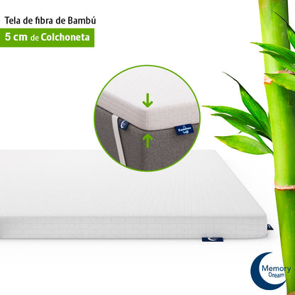 Colchoneta Individual Memory Gel Funda Lavable Tela Bamboo