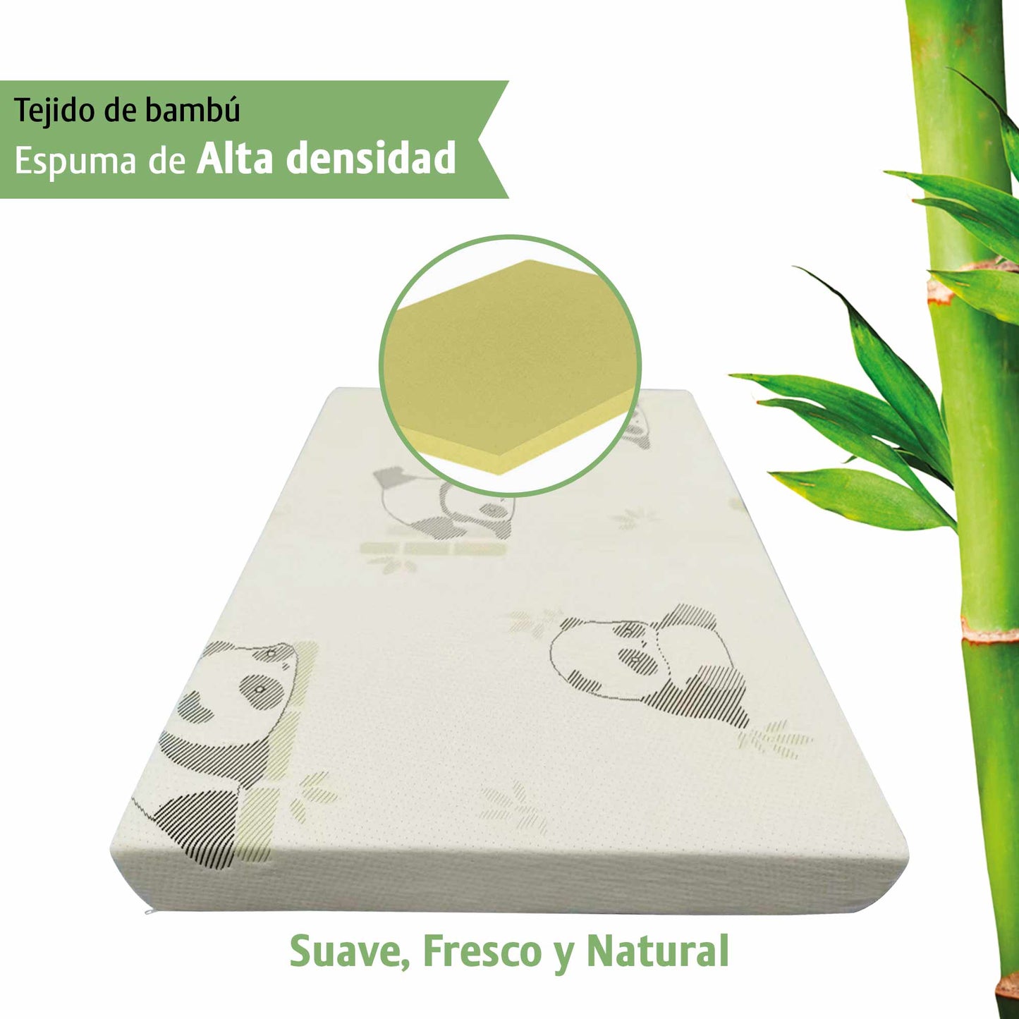 Colchon Cuna Bebe Memory Funda Lavable Tela Bamboo 100x70x9