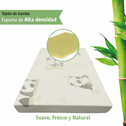 Colchon Cuna Bebe Memory Funda Lavable Tela Bamboo 100x70x9