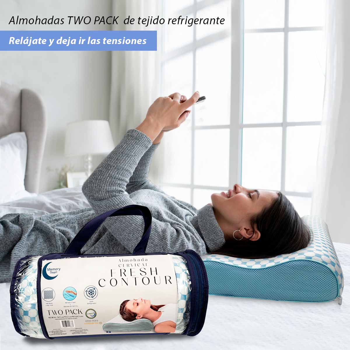 2 Pack Almohada Ortopédica Cervical Estándar Memory Foam