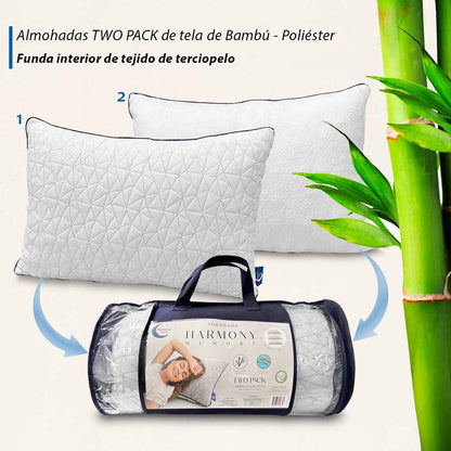 2 Pack Almohadas Ajustables Memory Foam Estándar Tela Bamboo