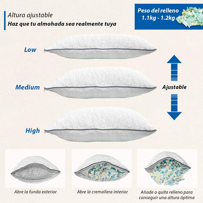 2 Pack Almohadas Ajustables Memory Foam Estándar Tela Bamboo