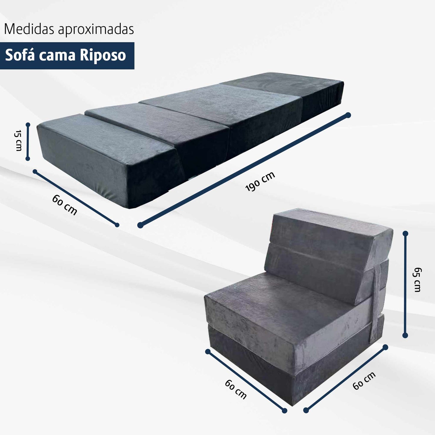 Sofa Cama Individual Memory Sillon Puff Plegable 60x190x15